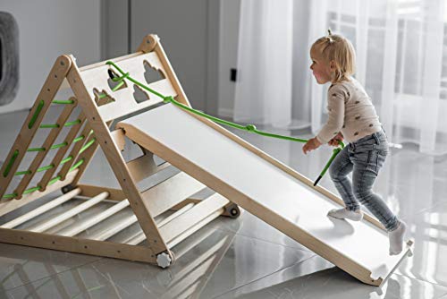 Pikler Triangle Niño Niño Gimnasio Niños Playhouse Ajustable Bebé Montessori Escalera Juguete Escalador Niño Pikler Gimnasio Slide Actividad Plegable (Triángulo+Juego de diapositivas)