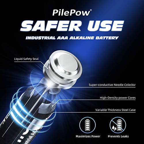 PilePow 42 Unidades, Pilas alcalinas AAA, Industrial 1.5 V LR03 Almacenamiento de 10 años baterías Desechables para Juguetes, Reloj Despertador, Control Remoto portátil y Otros Dispositivos Diarios