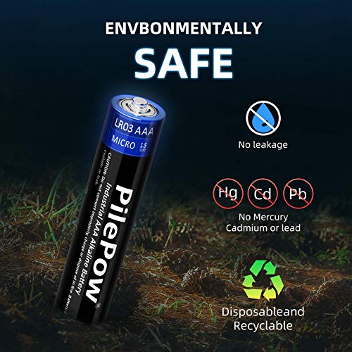 PilePow 42 Unidades, Pilas alcalinas AAA, Industrial 1.5 V LR03 Almacenamiento de 10 años baterías Desechables para Juguetes, Reloj Despertador, Control Remoto portátil y Otros Dispositivos Diarios