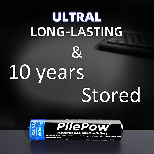 PilePow 42 Unidades, Pilas alcalinas AAA, Industrial 1.5 V LR03 Almacenamiento de 10 años baterías Desechables para Juguetes, Reloj Despertador, Control Remoto portátil y Otros Dispositivos Diarios