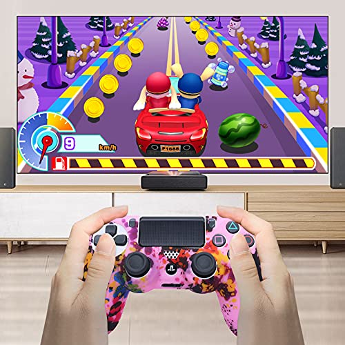Pink PS4 Controller Skins HLRAO, Funda de Silicona para Controlador, Funda Protectora x1 + 10 agarres para el Pulgar para PS4 / PS4 Slim / PS4 Pro Controller.