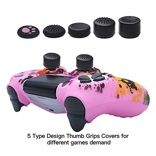 Pink PS4 Controller Skins HLRAO, Funda de Silicona para Controlador, Funda Protectora x1 + 10 agarres para el Pulgar para PS4 / PS4 Slim / PS4 Pro Controller.