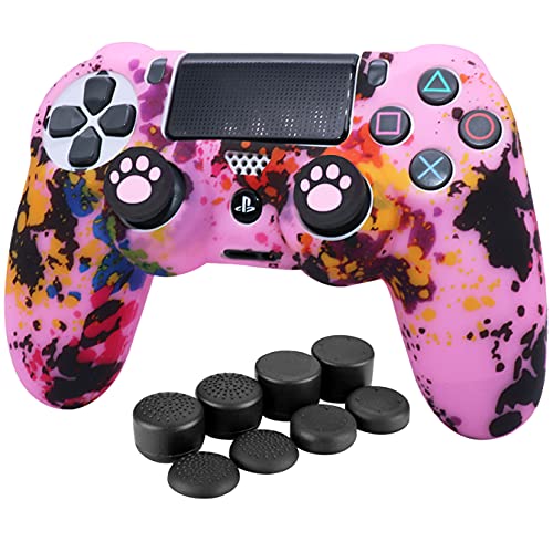 Pink PS4 Controller Skins HLRAO, Funda de Silicona para Controlador, Funda Protectora x1 + 10 agarres para el Pulgar para PS4 / PS4 Slim / PS4 Pro Controller.