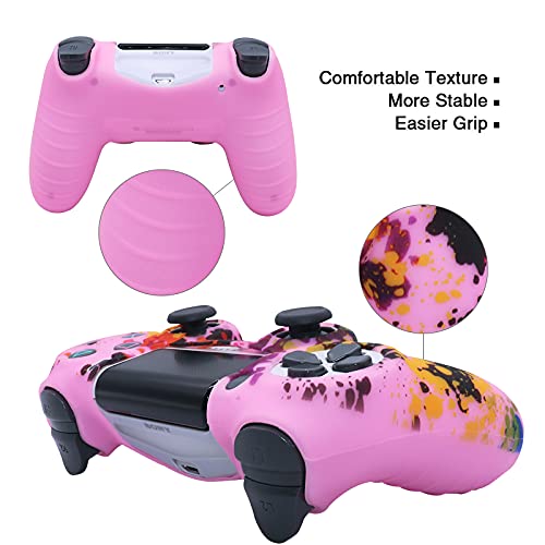 Pink PS4 Controller Skins HLRAO, Funda de Silicona para Controlador, Funda Protectora x1 + 10 agarres para el Pulgar para PS4 / PS4 Slim / PS4 Pro Controller.