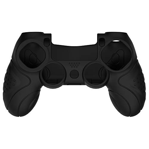 PlayVital Funda de Silicona para PS4 Protector de Piel Carcasa Blanda Antideslizante con 2 Tapas de Joysticks para Playstation 4 Funda de Goma para Dualshock 4 Control(Edición Guardian-Negro)