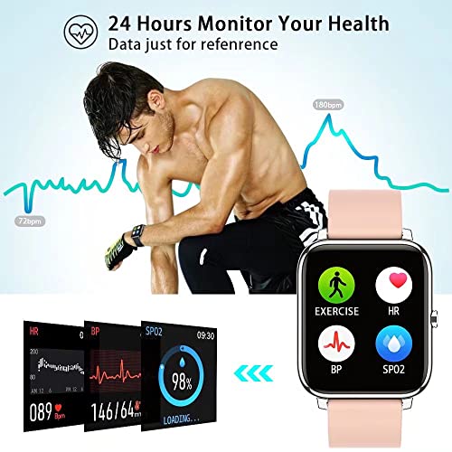 Popglory Smart Watch, Reloj Inteligente con Oxígeno Sanguíneo Presión Arterial Frecuencia Cardíaca, Pulsera Actividad Impermeable IP67 para Hombre Mujer para iOS Android