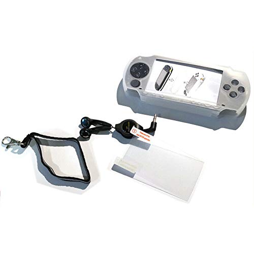 PowerGames Protector Kit para PSP – Funda protectora de silicona + Película protectora + Auriculares + Correa