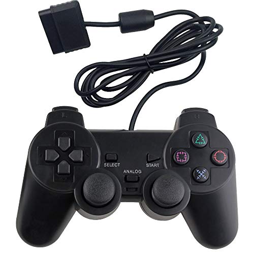 PS2 - Controlador de juego con cable para Sony Playstation 2, color negro