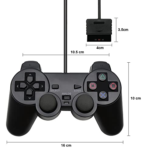 PS2 - Controlador de juego con cable para Sony Playstation 2, color negro
