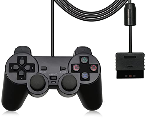 PS2 - Controlador de juego con cable para Sony Playstation 2, color negro
