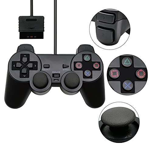 PS2 - Controlador de juego con cable para Sony Playstation 2, color negro