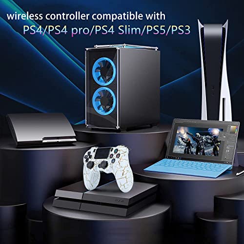 PS4 Mando Inalámbrico Game Mando Joystick con Touch Panel Audio Dual Vibración 6 Axis Bluetooth Controlador para Playstation 4/PS4 Pro/PS4 Slim/PS3/PS5 (Color : White Cracks)