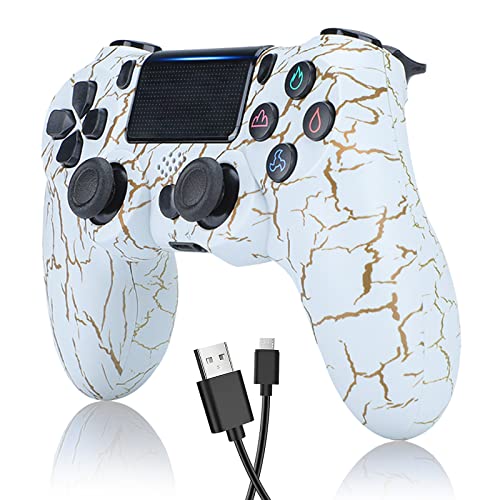 PS4 Mando Inalámbrico Game Mando Joystick con Touch Panel Audio Dual Vibración 6 Axis Bluetooth Controlador para Playstation 4/PS4 Pro/PS4 Slim/PS3/PS5 (Color : White Cracks)