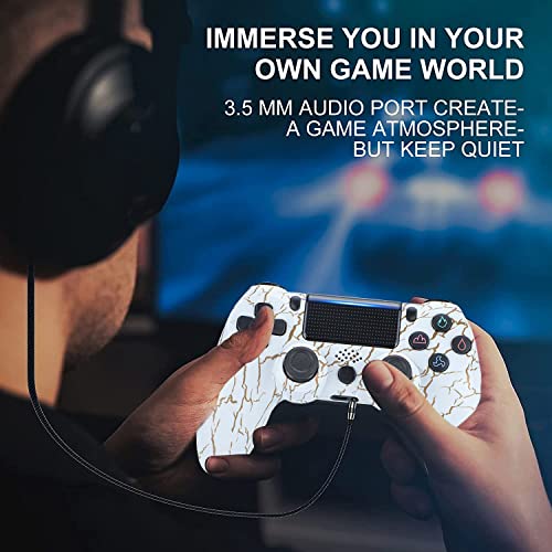 PS4 Mando Inalámbrico Game Mando Joystick con Touch Panel Audio Dual Vibración 6 Axis Bluetooth Controlador para Playstation 4/PS4 Pro/PS4 Slim/PS3/PS5 (Color : White Cracks)