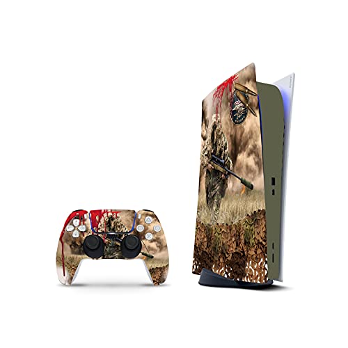 PS5 Digital Skin Console Controllers De 46 North Design, 3M Technology Calidad Que Calcomanías Coche, Campo De Batalla De Francotirador De Guerra Soldado, Duradera, Fabricado En Canadá