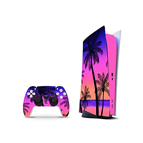 PS5 Digital Skin Console Controllers De 46 North Design, 3M Technology Calidad Que Calcomanías Coche, Isla Tropical Palmeras Playa Verano, Duradera, Fabricado En Canadá