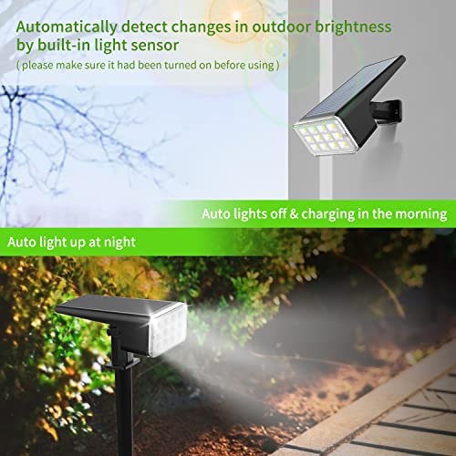 Punoge Luces Solares para Exterior 24 LED Jardin Focos Impermeable IP67 Recargable , 2 Modelos Ajustable Lámparas Paisaje para Patio, Calzada, Piscina y Camping - Blanco Frío (2 Piezas)
