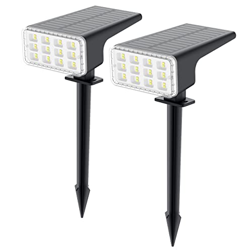 Punoge Luces Solares para Exterior 24 LED Jardin Focos Impermeable IP67 Recargable , 2 Modelos Ajustable Lámparas Paisaje para Patio, Calzada, Piscina y Camping - Blanco Frío (2 Piezas)