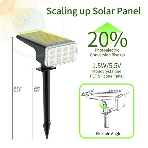 Punoge Luces Solares para Exterior 24 LED Jardin Focos Impermeable IP67 Recargable , 2 Modelos Ajustable Lámparas Paisaje para Patio, Calzada, Piscina y Camping - Blanco Frío (2 Piezas)