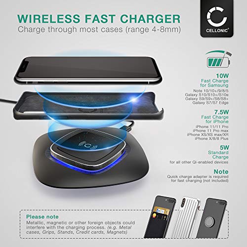 QC3.0 Adapter + Cargador inalámbrico 10W Fast Charge compatible con Samsung Galaxy S21, S20, iPhone 12, 11, X P30 Pro, Pixel 5, Mi 10 Wireless Charger Cargador por inducción Cargador rápido sin cables