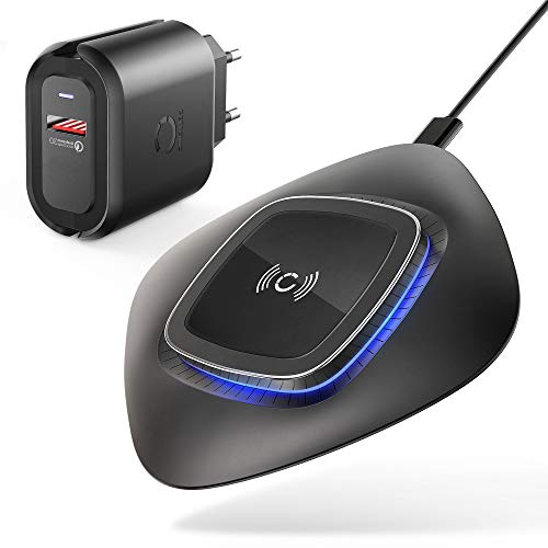 QC3.0 Adapter + Cargador inalámbrico 10W Fast Charge compatible con Samsung Galaxy S21, S20, iPhone 12, 11, X P30 Pro, Pixel 5, Mi 10 Wireless Charger Cargador por inducción Cargador rápido sin cables