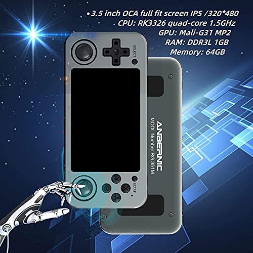 QIXIAOCYB RG351M Consola de Juegos de Mano Retro con 6 4GB TF Tarjeta 2500 Juegos Abiertos Sourt Sistema Linux Sistema DE ALIMIENTE ALOYA Consoles DE Pantalla Compatible con PSP / PS1 / N64 / NDS