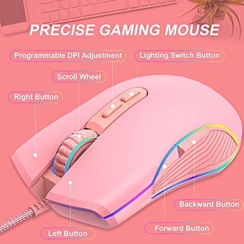 Ratón RGB para Juegos con Cable, 4 Niveles, Ratones para Juegos de PC Ajustables, 7 Teclas dpi Ergonomía Cómodo Mouse para Juegos, Adecuado para Computadoras Portátiles, PC