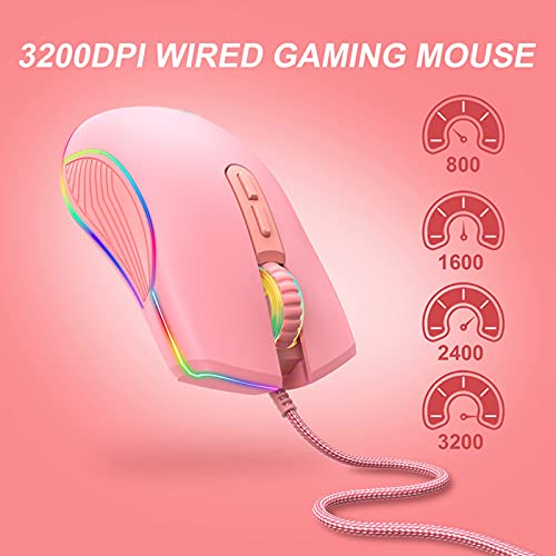 Ratón RGB para Juegos con Cable, 4 Niveles, Ratones para Juegos de PC Ajustables, 7 Teclas dpi Ergonomía Cómodo Mouse para Juegos, Adecuado para Computadoras Portátiles, PC