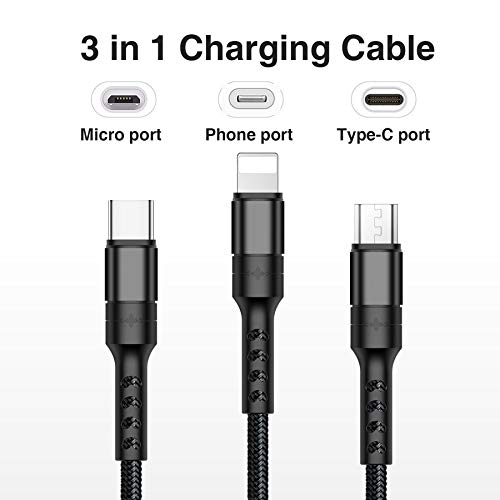 RAVIAD 3 en 1 Multi Cable de Carga, Nylon Multi USB Cargador Cable Múltiples Micro USB Tipo C para Android Galaxy S9/ S8/ S7/ A5, Huawei P20, Honor, Kindle, LG