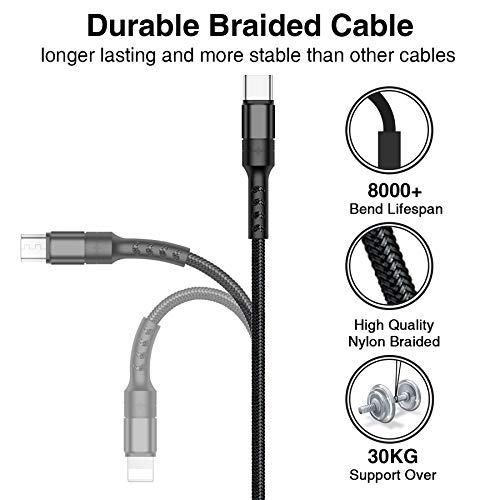 RAVIAD 3 en 1 Multi Cable de Carga, Nylon Multi USB Cargador Cable Múltiples Micro USB Tipo C para Android Galaxy S9/ S8/ S7/ A5, Huawei P20, Honor, Kindle, LG