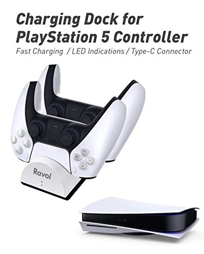 Ravol Estación de carga de controlador PS 5, estación de carga para mando Playstation 5, muelle de carga rápida con indicador LED (controladores no incluidos)