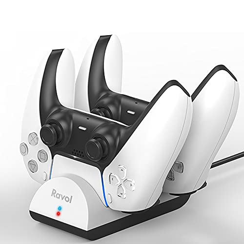 Ravol Estación de carga de controlador PS 5, estación de carga para mando Playstation 5, muelle de carga rápida con indicador LED (controladores no incluidos)