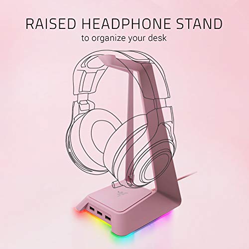 Razer Base Station Chroma Quartz - Soporte para Auriculares (Iluminación Chroma RGB, 3 Puertos Usb 3.0, Base de Goma Antideslizante, Diseñado para Auriculares para Juegos)