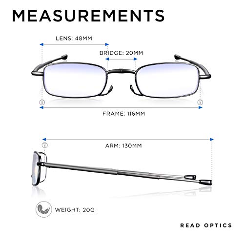 Read Optics Pocket Sized Folding Reading Glasses 1.5, Mens Womens Blue Blocker Glasses for Screens, Computers & Gaming, with Protective Black Case