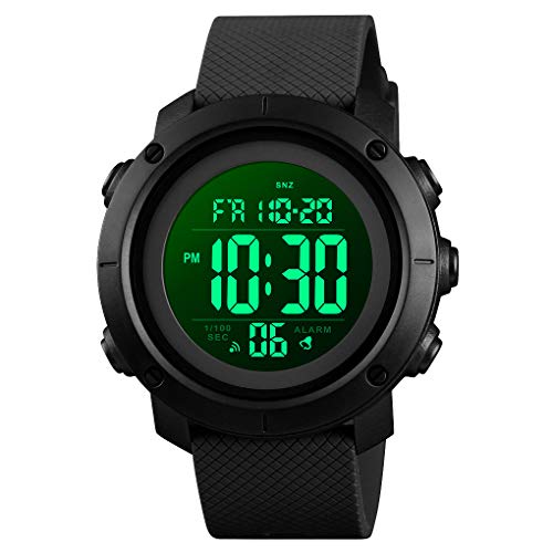 Reloj deportivo digital, impermeable, militar, para exteriores, color negro, para hombre, con cronómetro, luz trasera LED, reloj de pulsera con fecha y alarma., Negro,