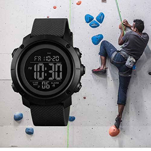 Reloj deportivo digital, impermeable, militar, para exteriores, color negro, para hombre, con cronómetro, luz trasera LED, reloj de pulsera con fecha y alarma., Negro,