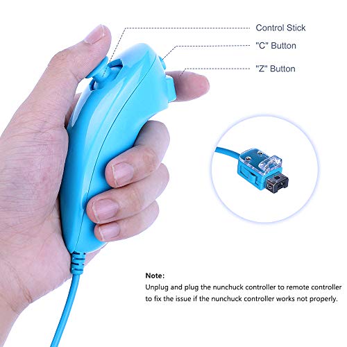 Remote Game Control, CooleedTEK Built-in Motion Plus Remote and Nunchuk Controller with Silicon Case for Nintendo Wii and Wii U (Blue)