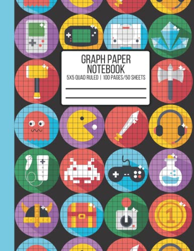 Retro Old School Gaming Graph Paper Notebook | 5x5 Quad Ruled | For Math and Science Note Keeping, Memos, and Organization: 8.5x11 | 100 pages/50 ... Students, Teachers, Kids, Teens, and Adults