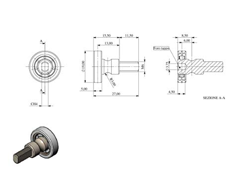 Rodamientos para cabina de ducha VR – Kit de 2 piezas Repuesto de rodamientos para cabina de ducha Almohadilla 19 x 5 x 27, con perno roscado M6 avellanado CH4 (+ abertura de tapa) perfil plano