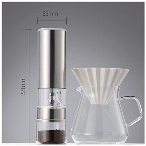 R&P USB Portátil Eléctrico Molinillo De Café, Muelas Ajustables Recargable, Acero Inoxidable Plateado