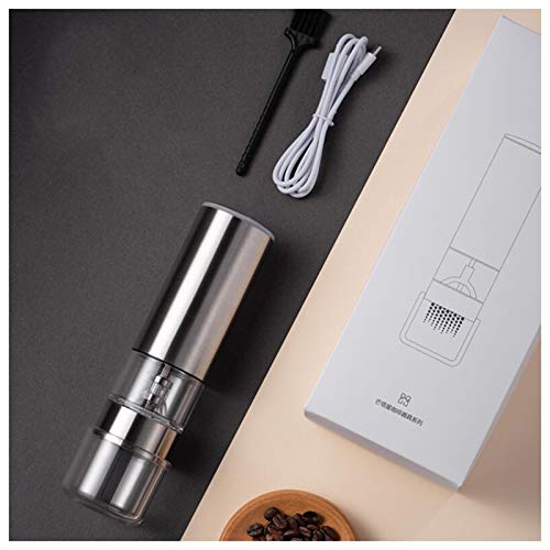 R&P USB Portátil Eléctrico Molinillo De Café, Muelas Ajustables Recargable, Acero Inoxidable Plateado