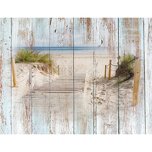 Runa Art Papel tapiz fotográfico Playa y madera mar mirada Moderna Lana Sala Cuarto Salón - Made in Germany - azul Marrón 9111010a