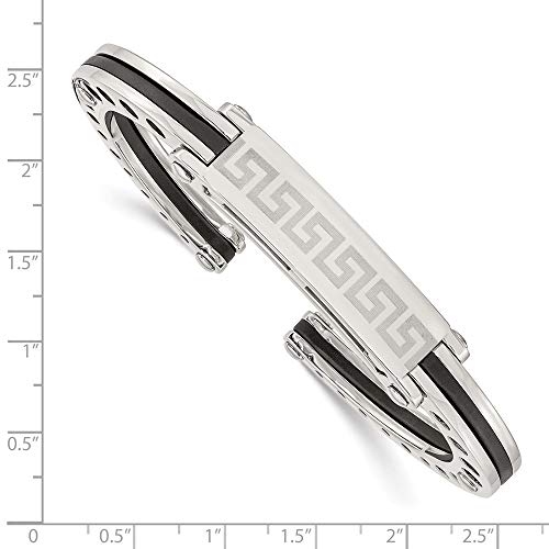 Ryan Jonathan Fine Jewelry Stainless Steel Black PVC Greek Key Hinged Bangle