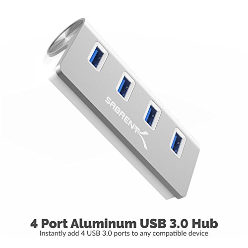 Sabrent Hub USB 3.0 Aluminio de 4 Puertos Premium (Cable de 30") para iMac, MacBook, MacBook Pro, MacBook Air, Mac Mini o Cualquier PC [Plata] (HB-MAC3)