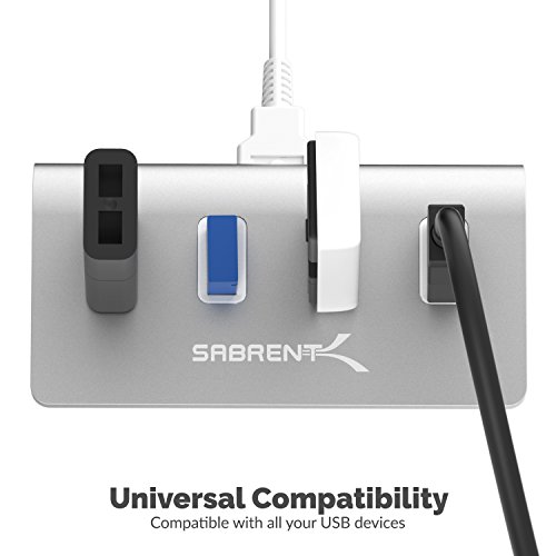 Sabrent Hub USB 3.0 Aluminio de 4 Puertos Premium (Cable de 30") para iMac, MacBook, MacBook Pro, MacBook Air, Mac Mini o Cualquier PC [Plata] (HB-MAC3)