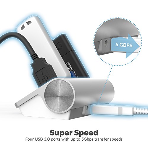 Sabrent Hub USB 3.0 Aluminio de 4 Puertos Premium (Cable de 30") para iMac, MacBook, MacBook Pro, MacBook Air, Mac Mini o Cualquier PC [Plata] (HB-MAC3)