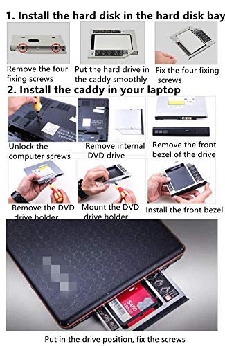 SALCAR Universal 2nd SSD ODD Adaptador Bahía de Disco Duro 2,5" SATA HDD/SSD 9,0mm(2.HDD Hard Drive Caddy