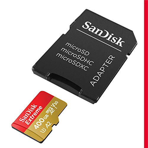 SanDisk Extreme - Tarjeta de memoria microSDXC de 400 GB con adaptador SD, A2, hasta 160 MB/s, Class 10, U3 y V30