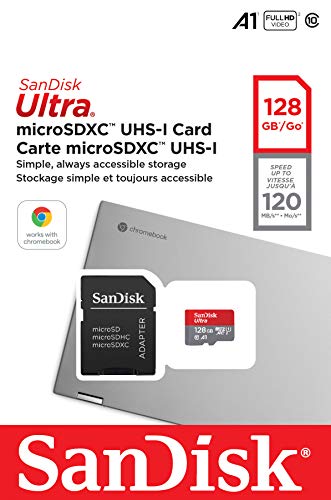 SanDisk Ultra de 128 GB, Tarjeta microSDXC UHS-I para Chromebook con adaptador SD y velocidad de transferencia de hasta 120 MB/s