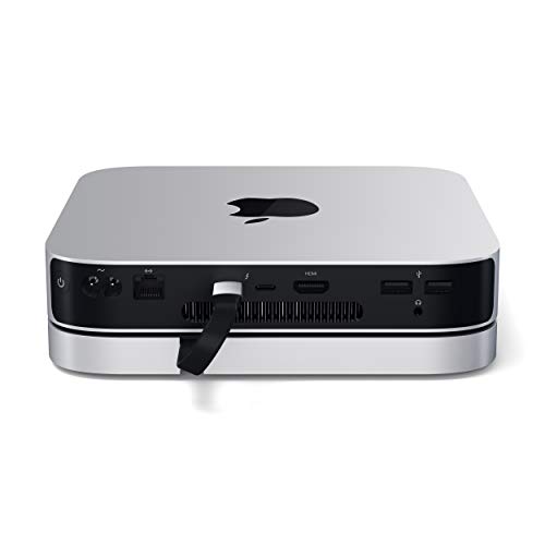 SATECHI Soporte & Hub Tipo-C de Aluminio – Compatible con 2020 y 2018 Mac Mini – Puerto de Datos USB-C, Lector de Tarjetas Micro/SD, USB 3,0 & Puerto Jack para Auriculares (Plata)